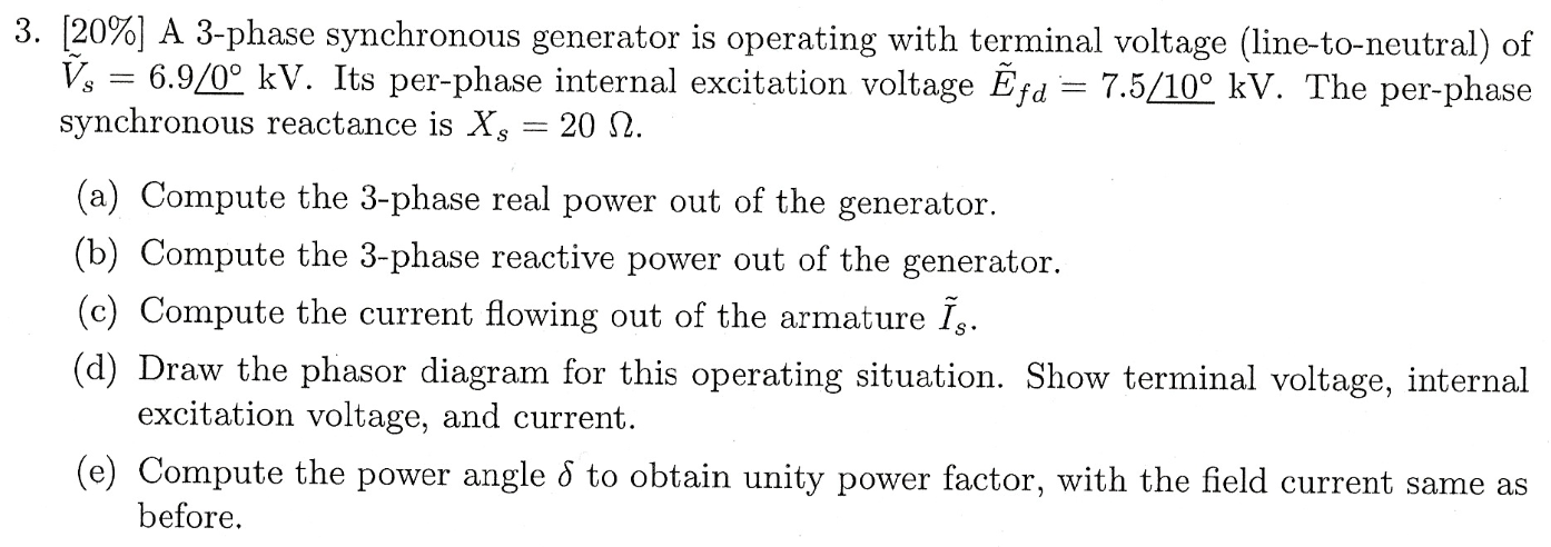 Solved A 3-phase synchronous generator is operating with | Chegg.com