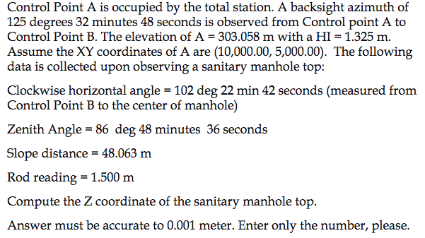 Solved Control Point A Is Occupied By The Total Station. A | Chegg.com