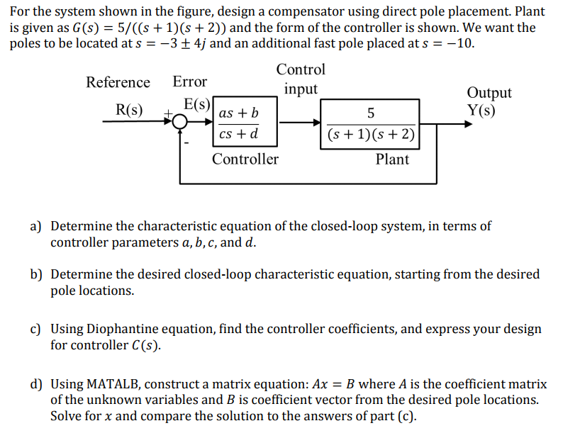 Solved For the system shown in the figure, design a | Chegg.com