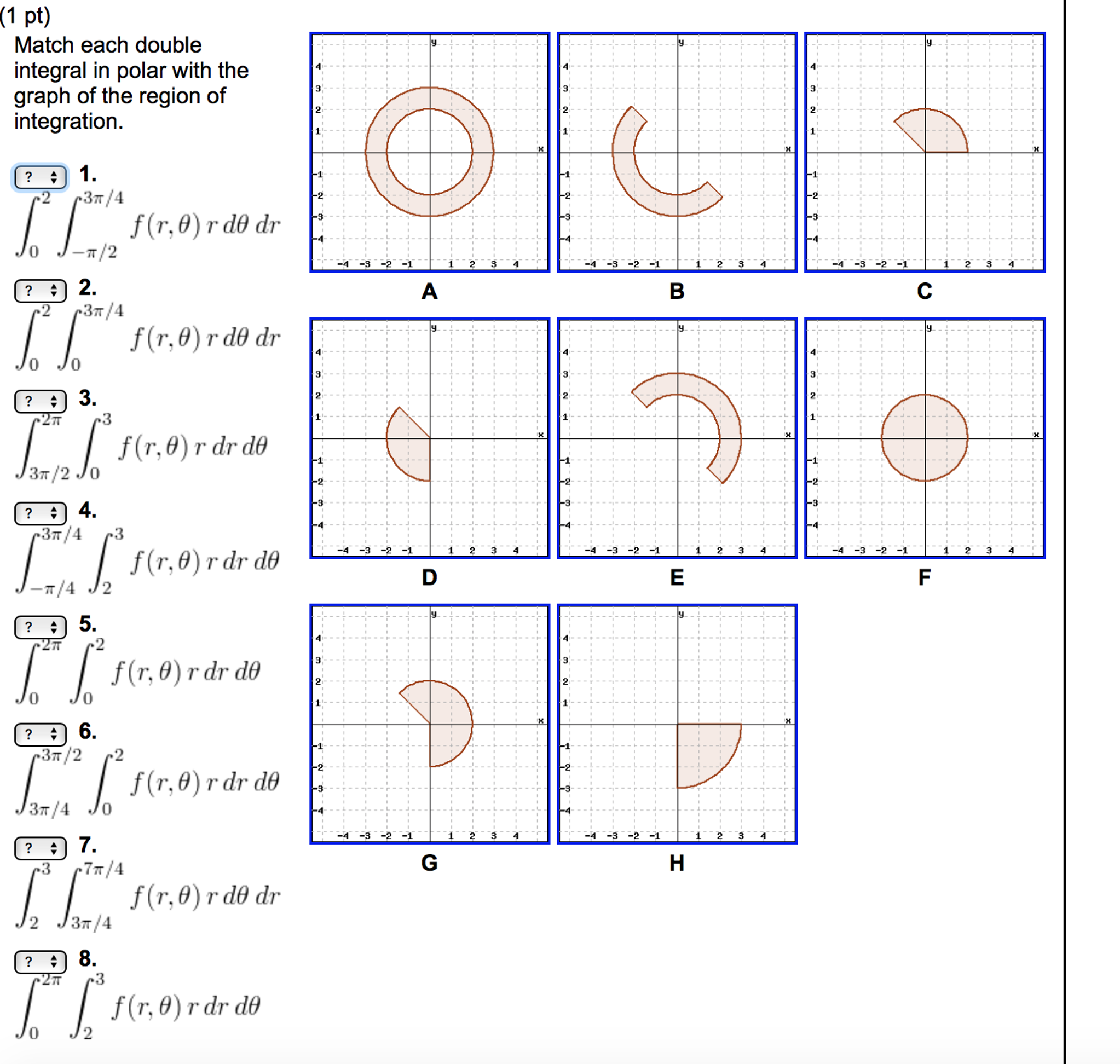 Solved Match each double integral in polar with the graph of | Chegg.com