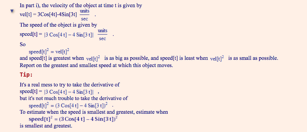 Solved In part i), the velocity of the object at time t is | Chegg.com