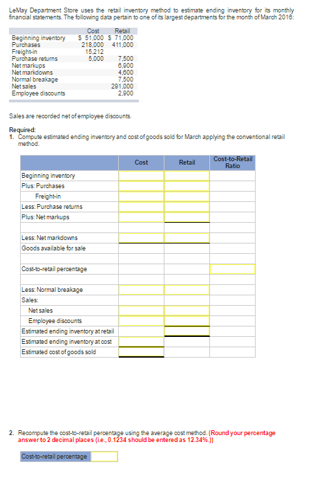 Solved LeMay Department Store uses the retail inventory | Chegg.com