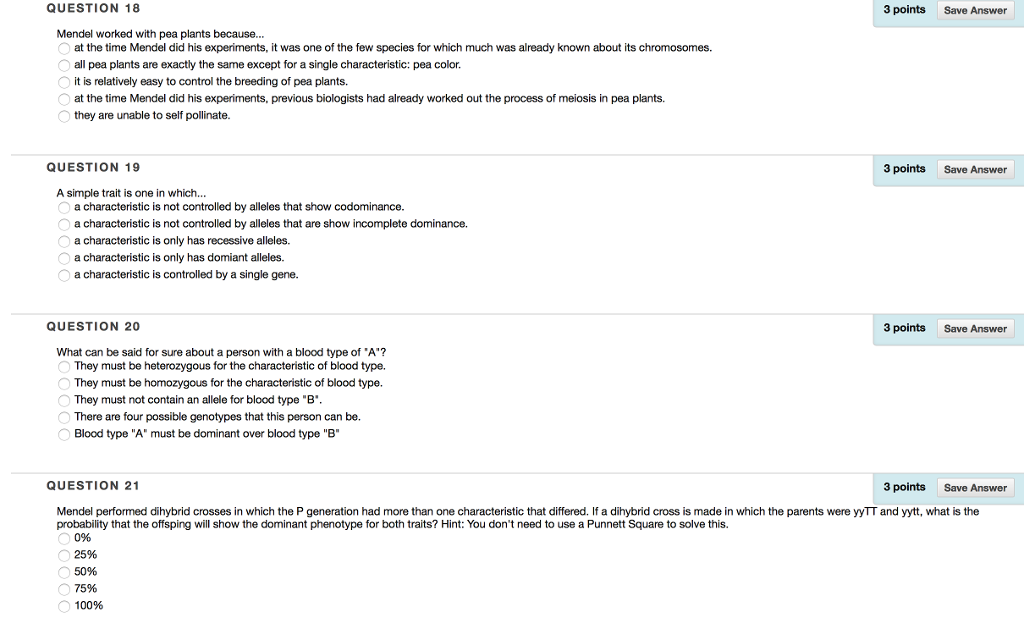 Solved Question 18 3 Points Save Answer Mendel Worked With 