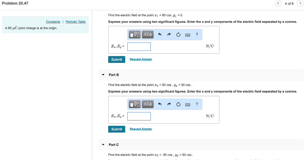 Solved Problem 20.47 (く) 4of6 Find The Electric Field At The | Chegg.com