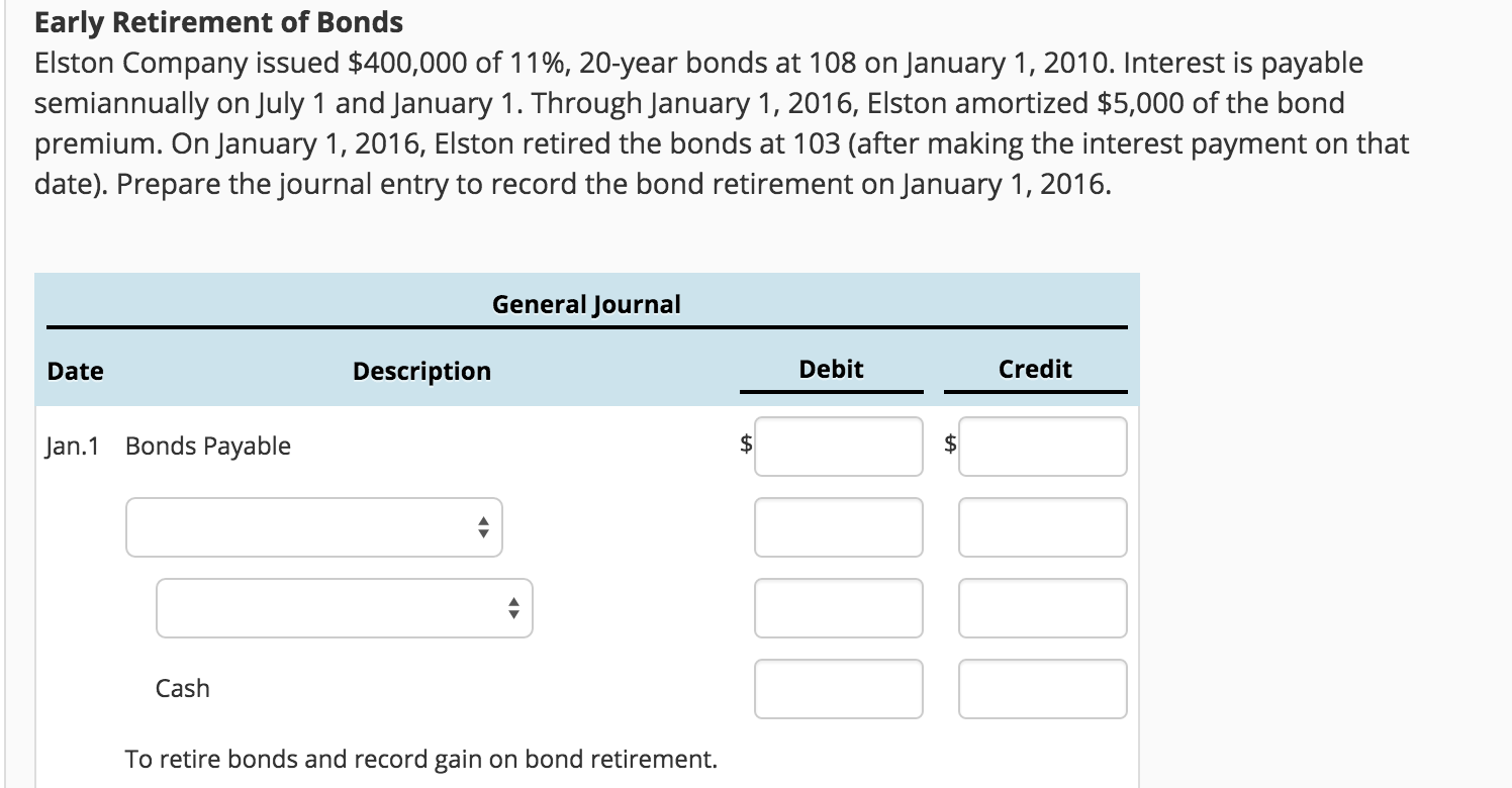 Solved Early Retirement Of Bonds Elston Company Issued 4&hellip;