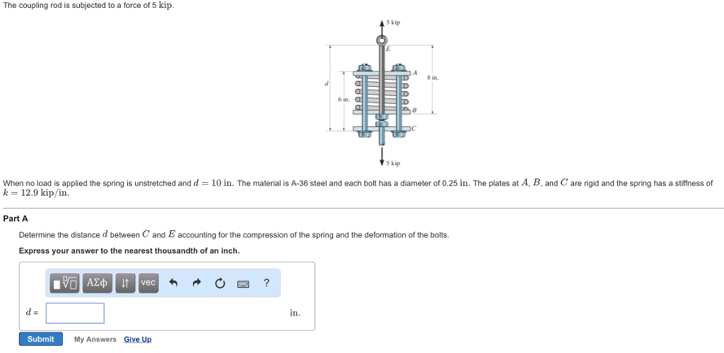 Solved The coupling rod is subjected to a force of 5 kip kip