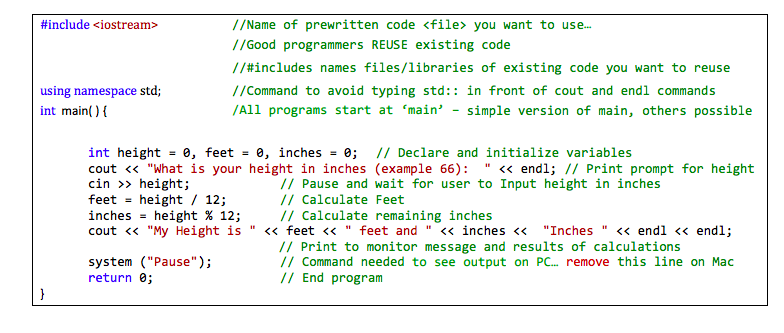 Solved Practice Program 2 - “Convert Height in Inches, to | Chegg.com