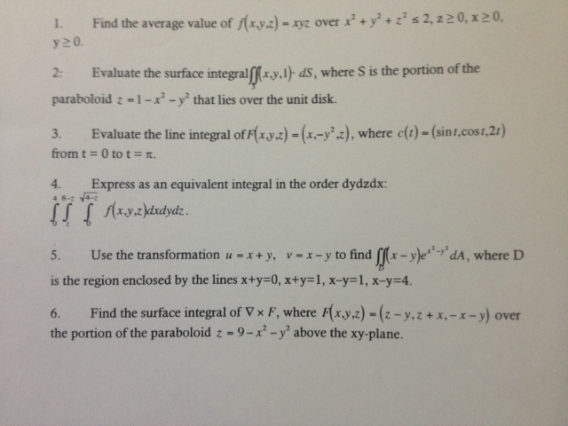 Solved Find The Average Value Of F X Y Z Xyz Over X2 Chegg Com