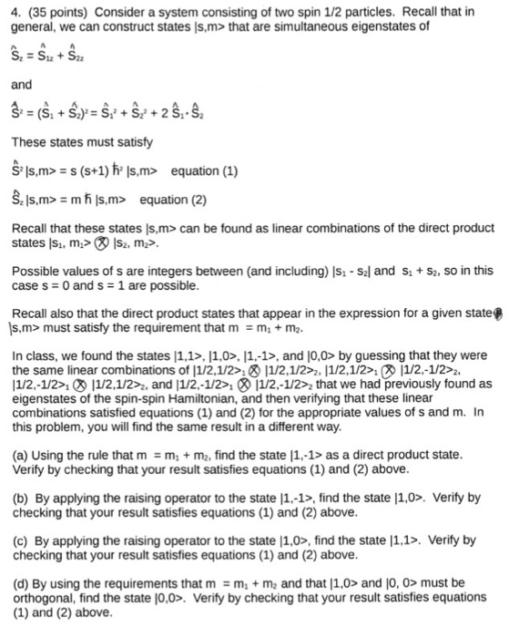 Solved Consider a system consisting of two spin 1/2 | Chegg.com