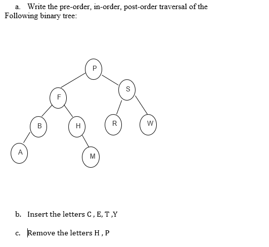 Solved a. Write the pre-order, in-order, post-order | Chegg.com