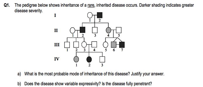 Solved Q1. The pedigree below shows inheritance of a rare, | Chegg.com