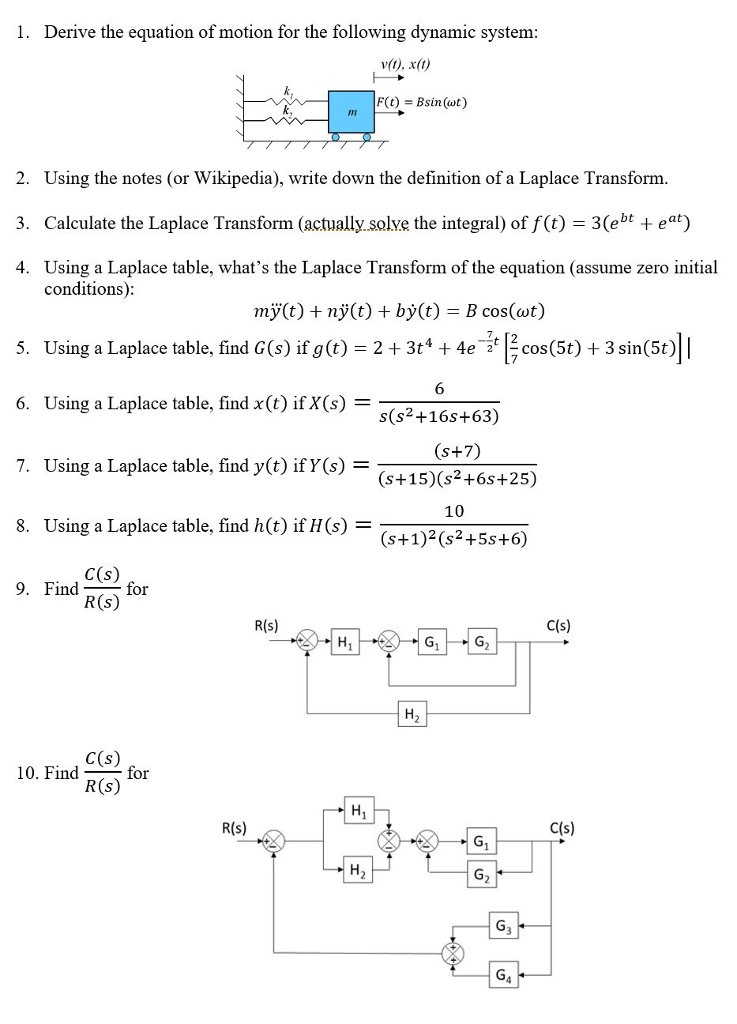 Solved 1. Derive the equation of motion for the following | Chegg.com