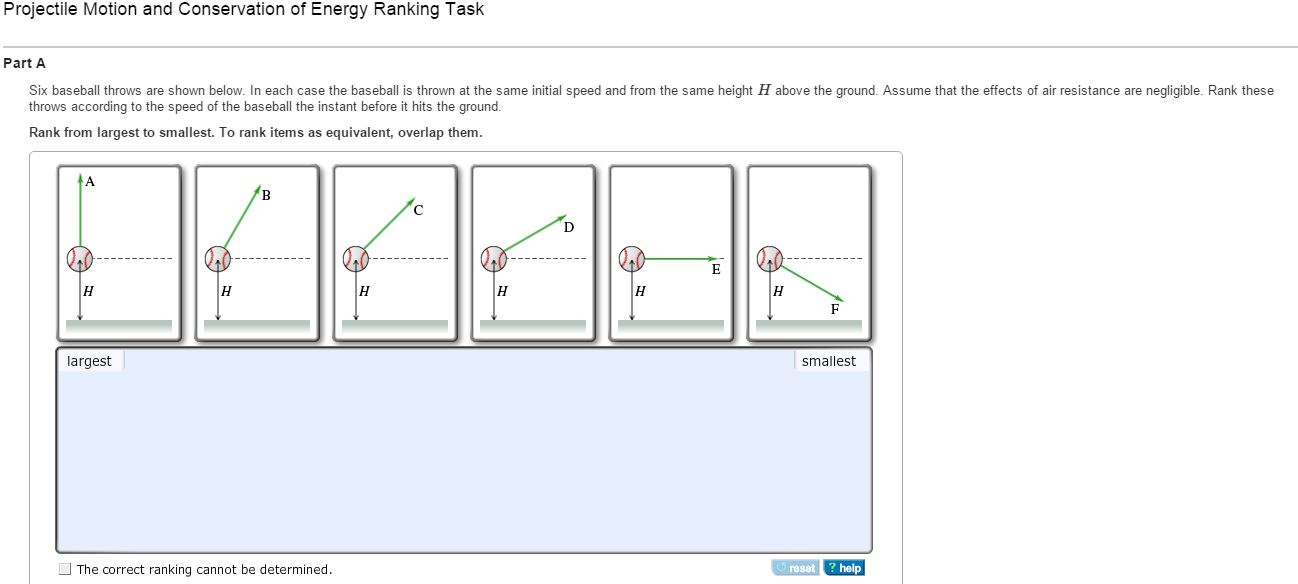 Projectile Motion and Conservation of Energy Ranking | Chegg.com