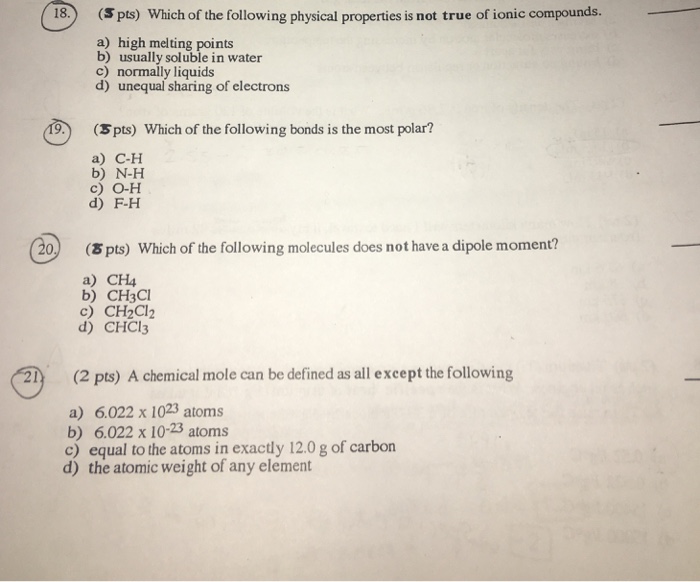Solved Which of the following physical properties is not