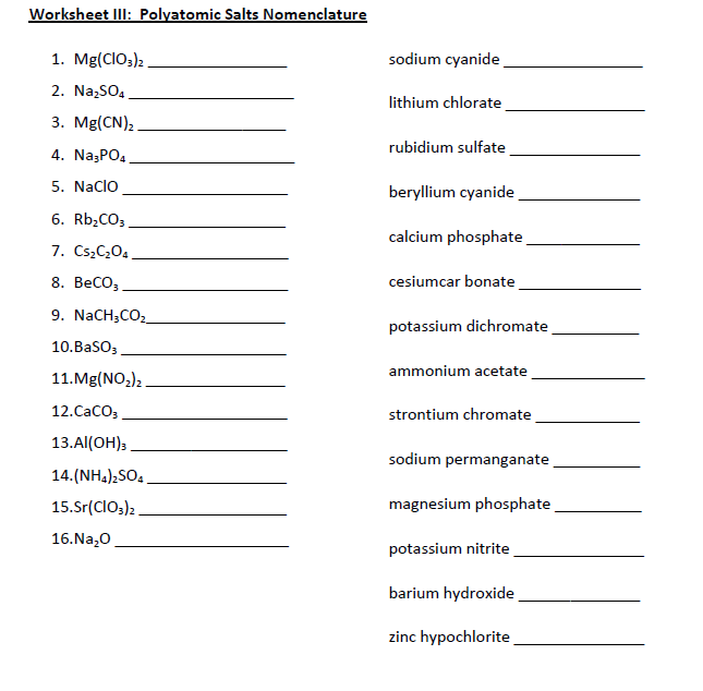 Solved Worksheet III: Po atomic Salts Nomenclature 1. | Chegg.com