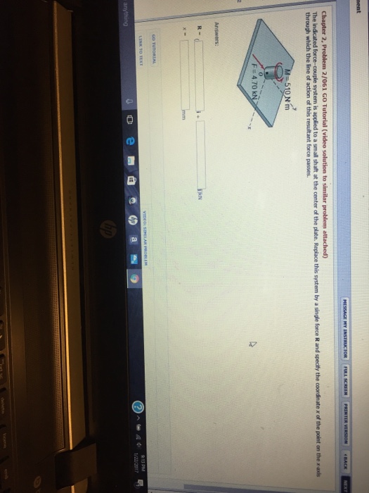Solved The indicated force-couple system is applied to a | Chegg.com