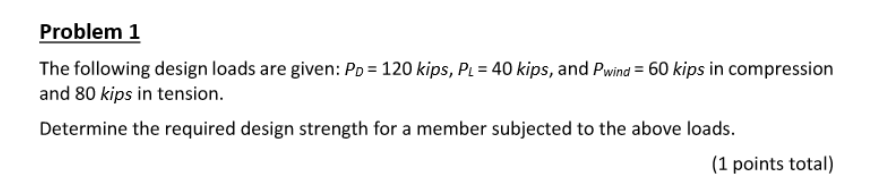 Solved Problem 1 The Following Design Loads Are Given: PD | Chegg.com