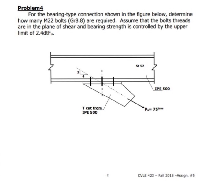 For the bearingtype connection shown in the figure