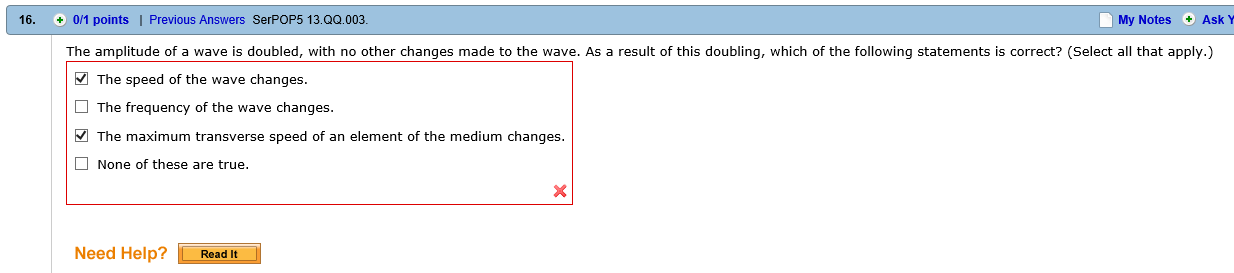 Solved The amplitude of a wave is doubled, with no other | Chegg.com