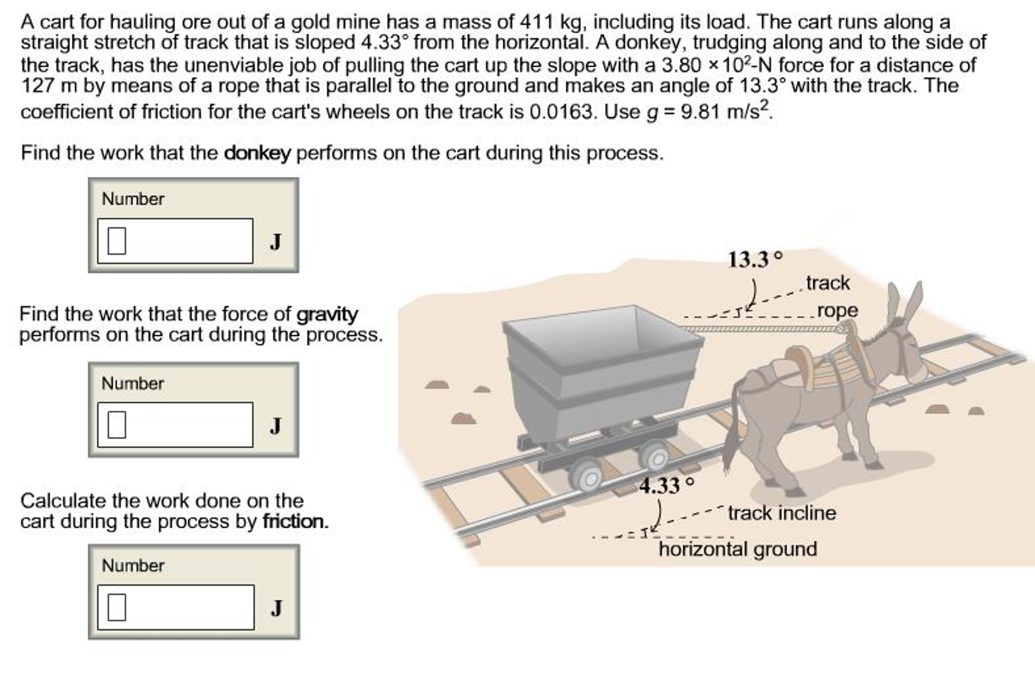 Solved A Cart For Hauling Ore Out Of A Gold Mine Has A Mass | Chegg.com