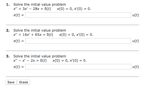 Solved 1. Solve the initial value problem x" 3x- 28x5(t) | Chegg.com