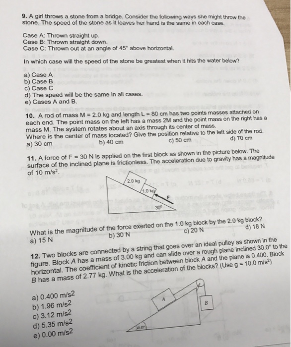 Solved A girl throws a stone from a bridge. Consider the