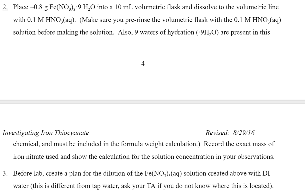 Solved do i need to calculate the mass of Fe(NO3)3 & 9H2O | Chegg.com
