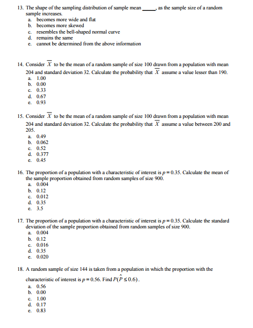 Solved The shape of the sampling distribution of sample mean | Chegg.com