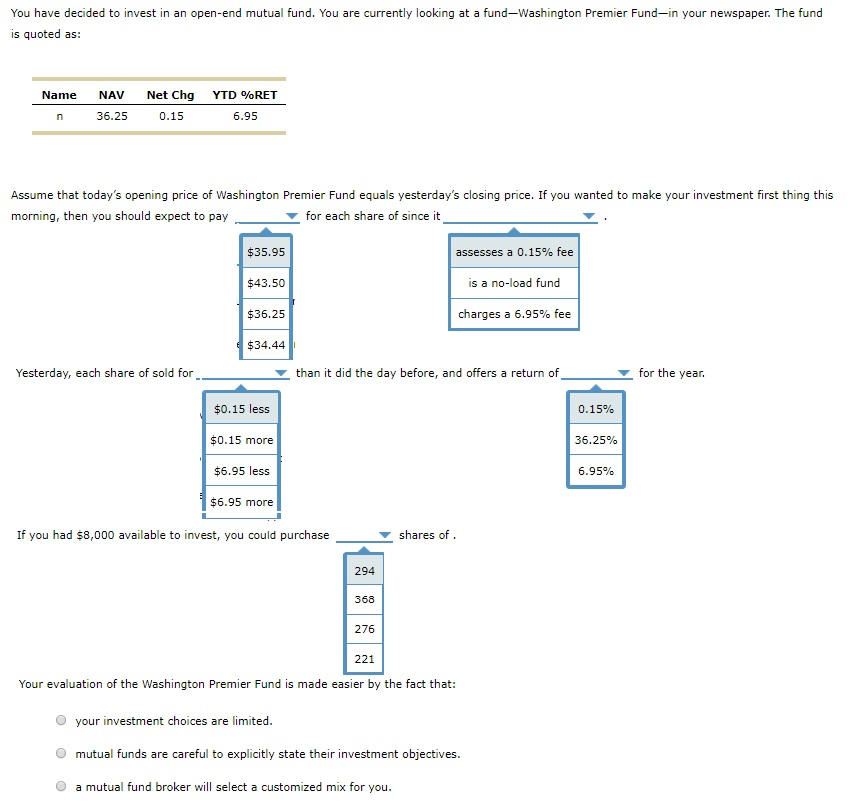 Solved You have decided to invest in an openend mutual