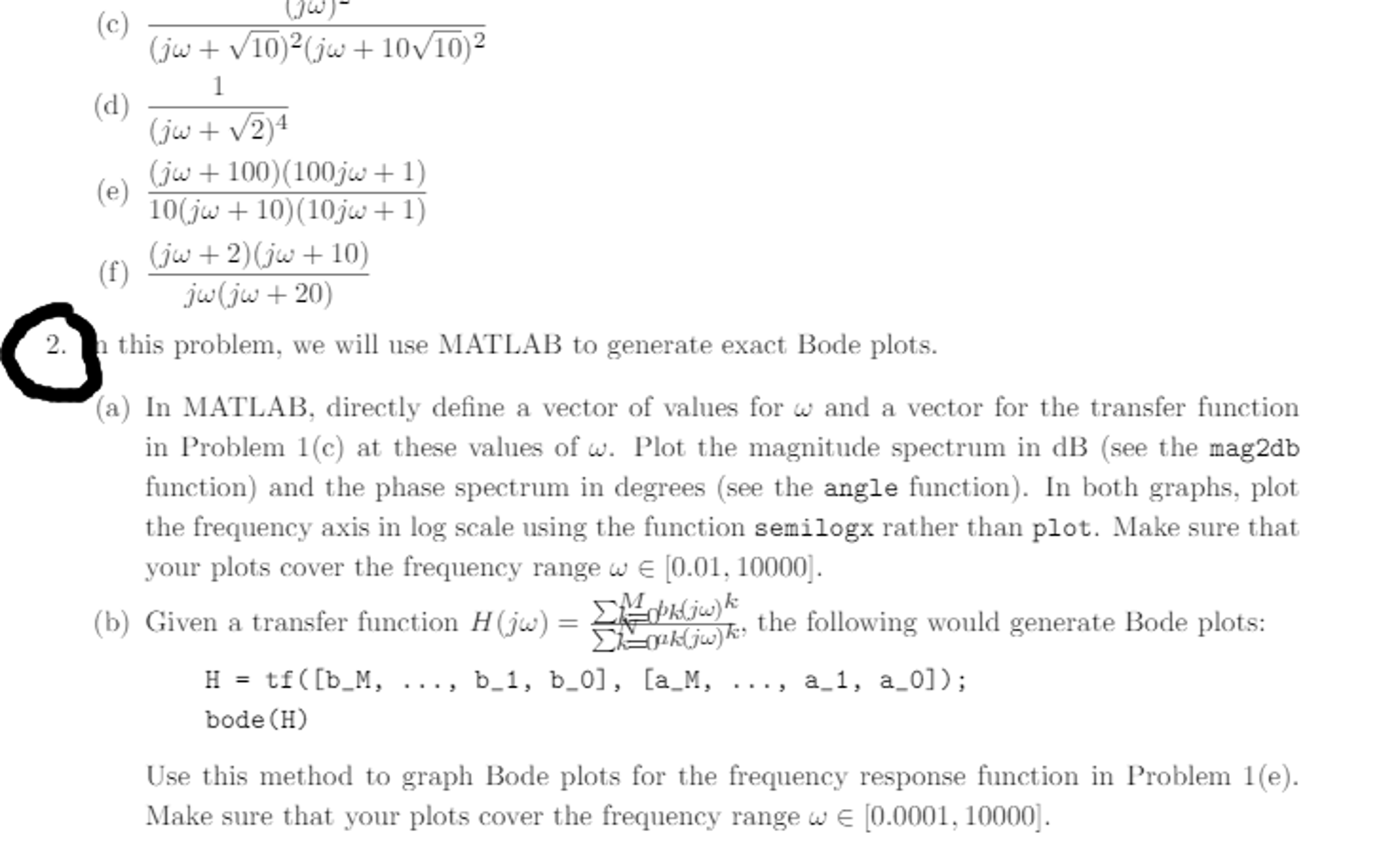 Solved In MATLAB directly define a vector of values for Chegg