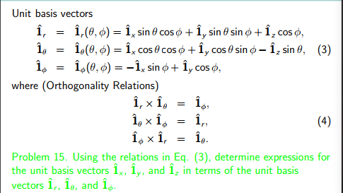 Solved Unit basis vectors , cos θ sin φ-1, sin θ, (3) where | Chegg.com