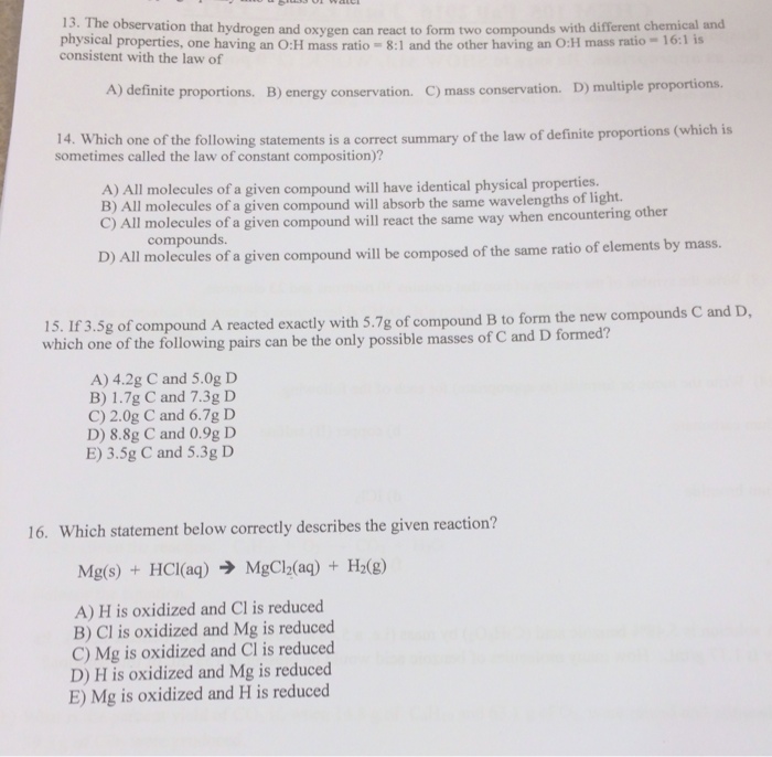 Solved The Observation That Hydrogen And Oxygen Can React Lo 