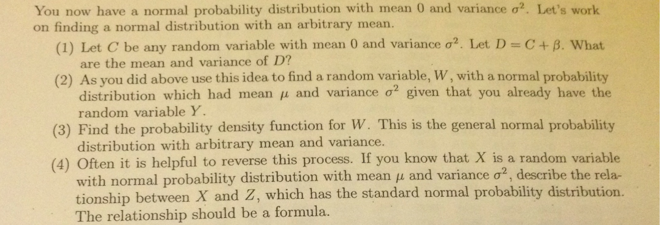 Solved You now have a normal probability distribution with | Chegg.com