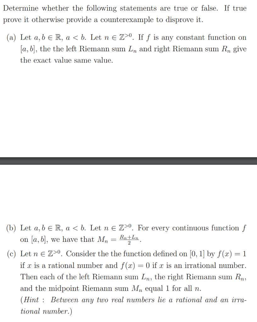 Solved Determine Whether The Following Statements Are True | Chegg.com