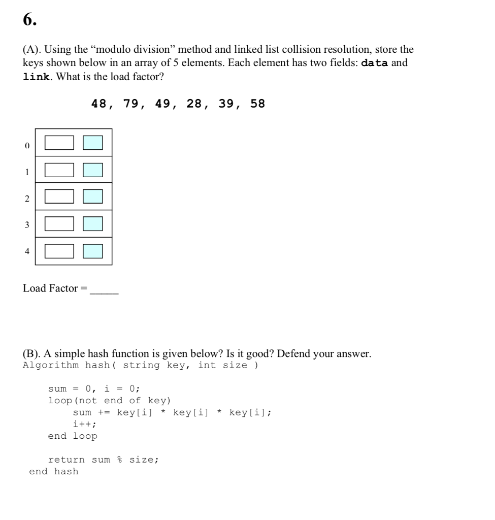 solved-6-a-using-the-modulo-division-method-and-linked-chegg