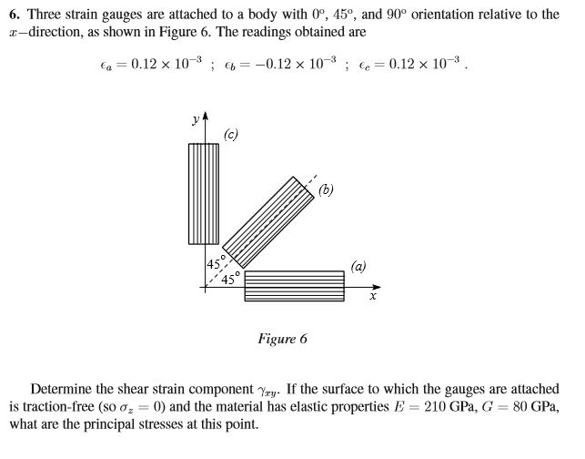 Solved 6. Three strain gauges are attached to a body with | Chegg.com