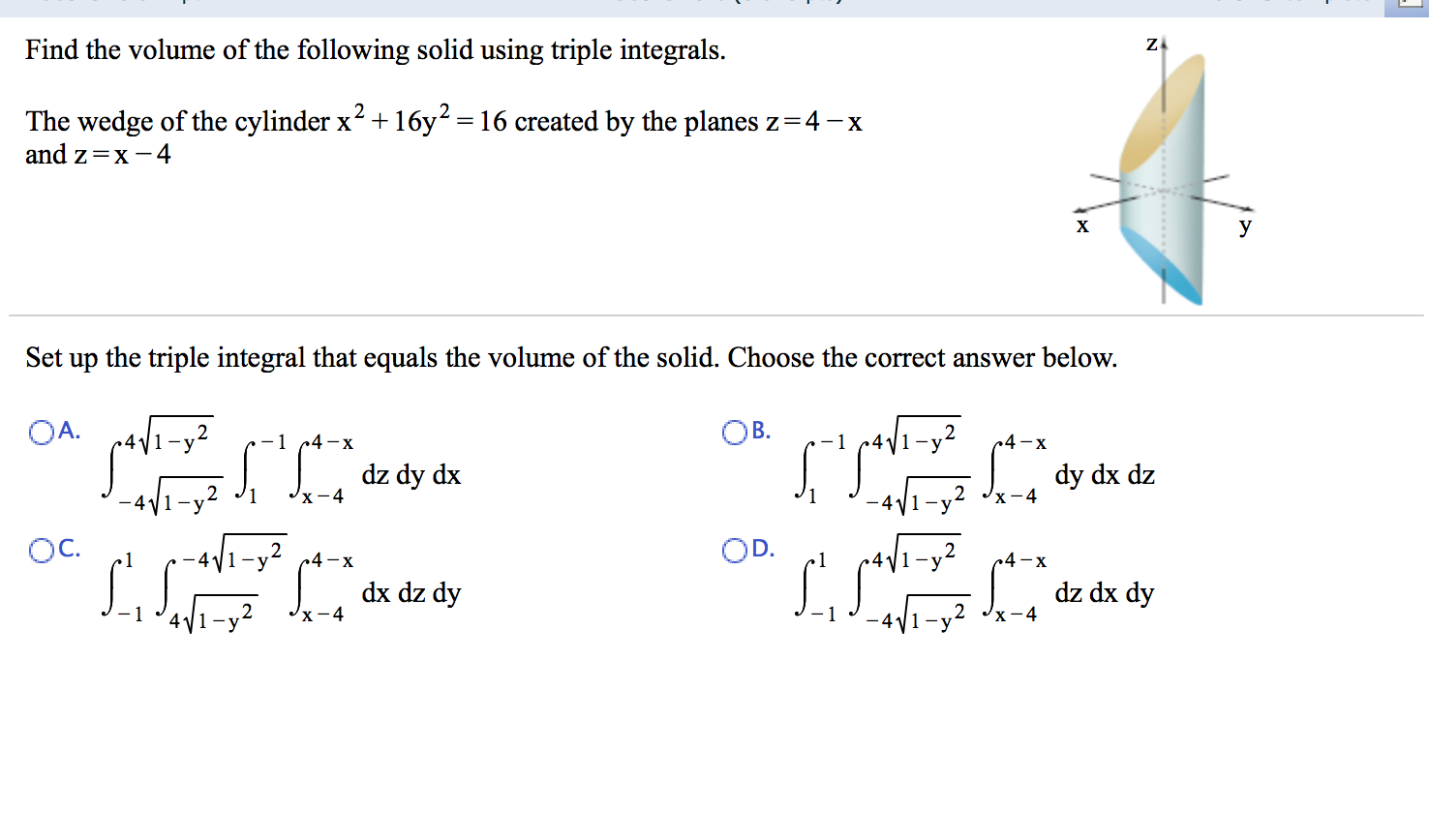 Find the volume of the following solid using triple | Chegg.com