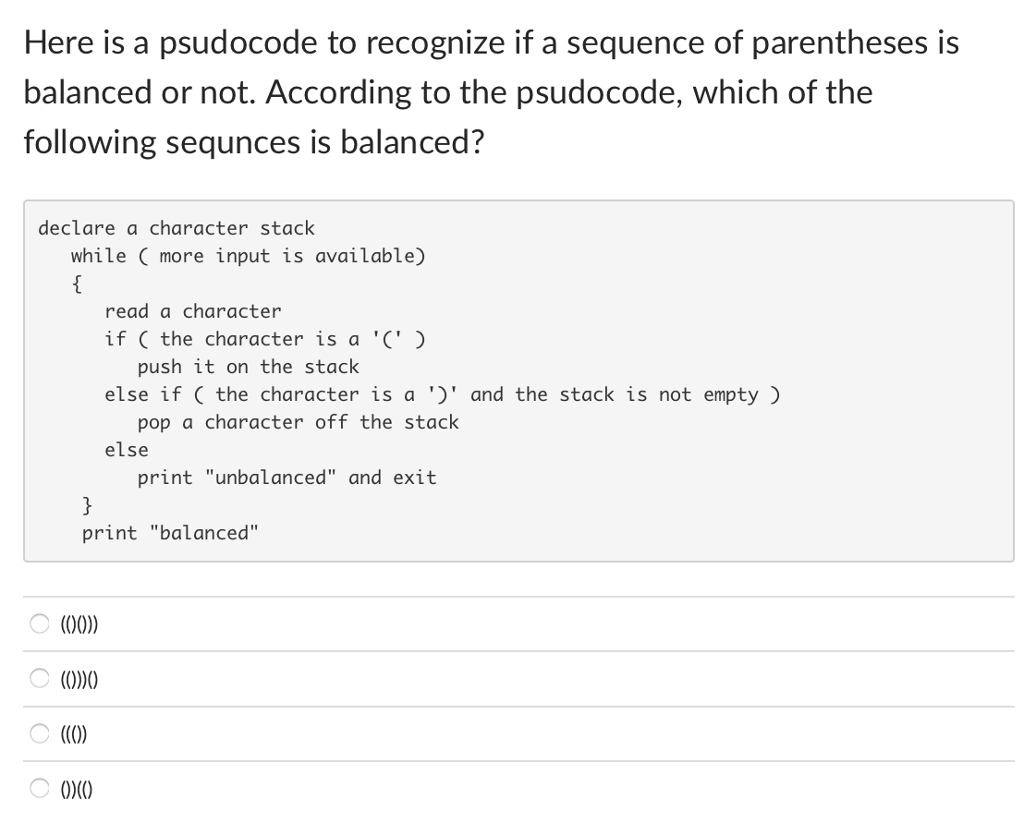 Solved Here is a psudocode to recognize if a sequence of | Chegg.com