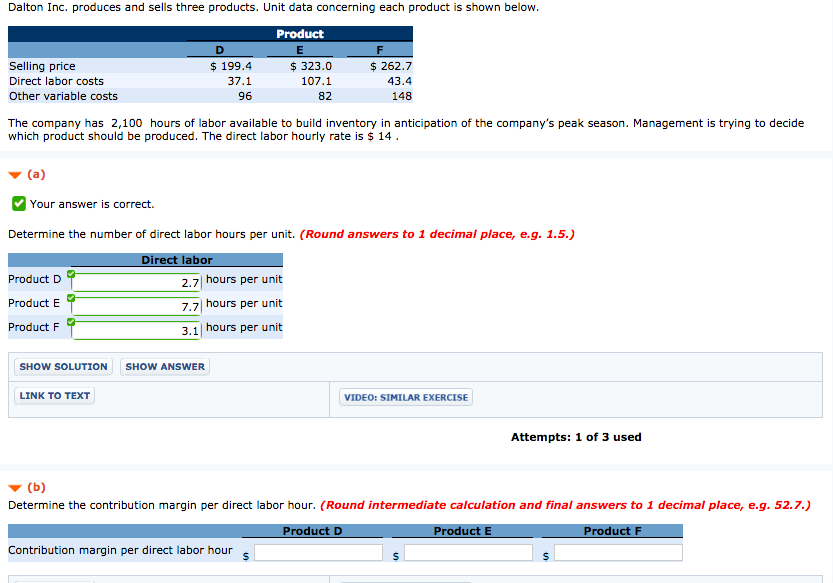 Solved Dalton Inc. produces and sells three products. Unit