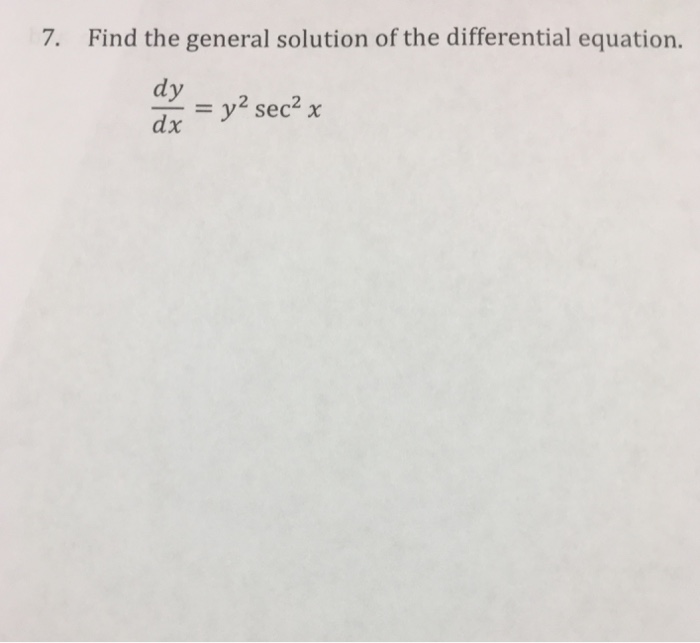 find the particular solution of the differential equation dy dx sec 2x