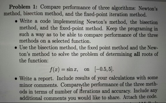 Solved Problem 1: Compare performance of three algorithms: | Chegg.com