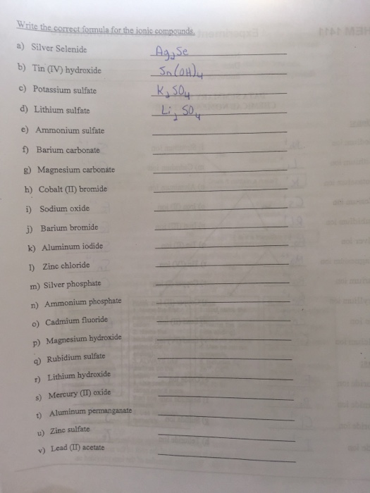 Solved Write the correct formula for the ionic compounds. a)