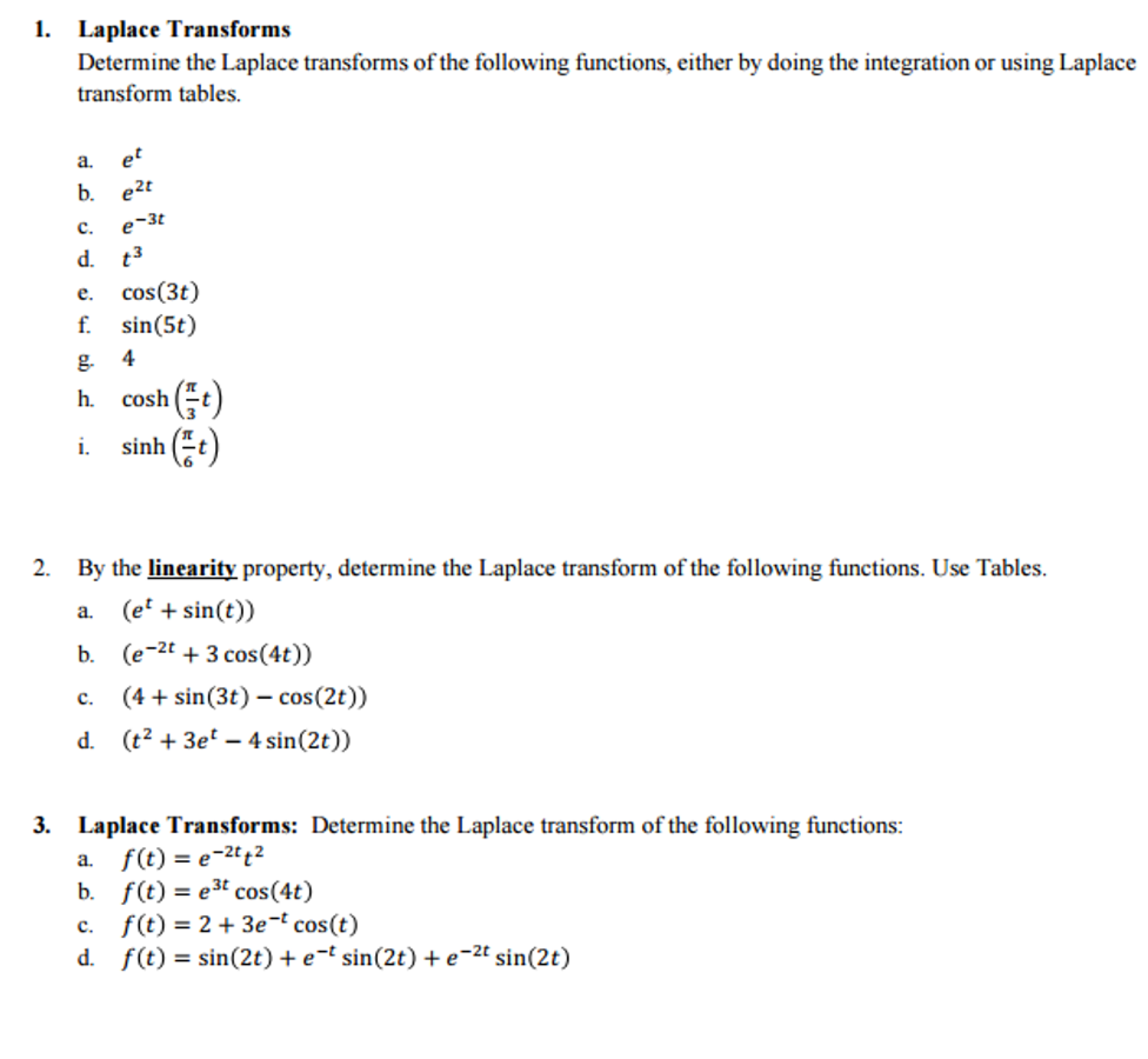 Solved Determine The Laplace Transforms Of The Following