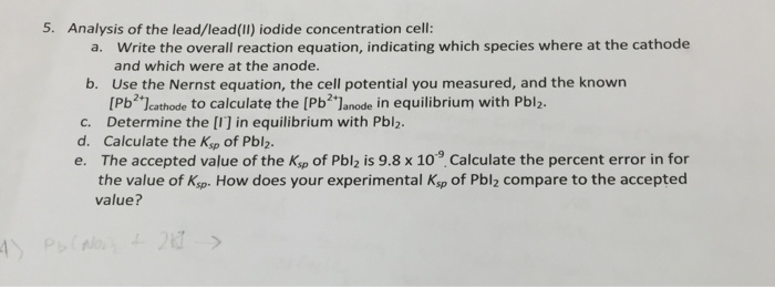 Solved Analysis of the lead/lead(II) iodide concentration | Chegg.com