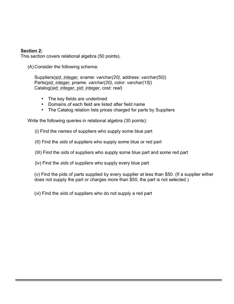 Solved Section 2 This section covers relational algebra (50