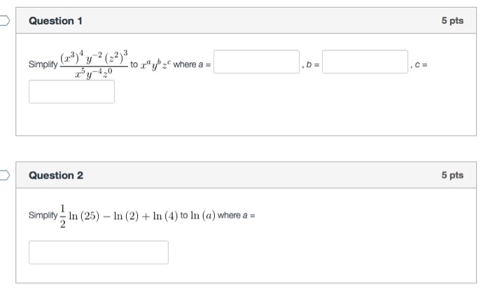 Solved Simplify (x^3)^4 y^-2 (z^2)^3/x^5 y^-4 z^0 to x^a y^b | Chegg.com