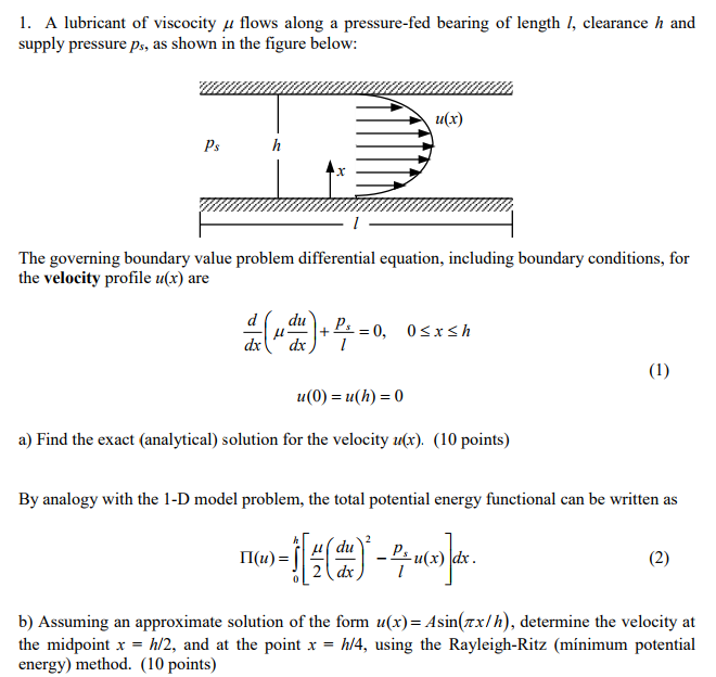 Solved I. A lubricant of viscocity μ flows along a