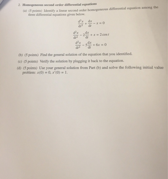 Solved 2 Homogeneous Second Order Differential Equations A 6189