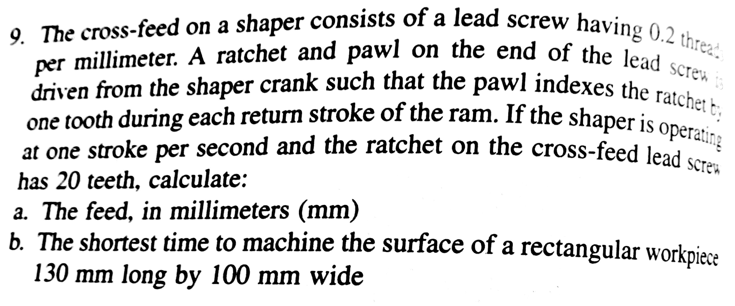 Solved 9. The crossfeed on a shaper consists of a lead