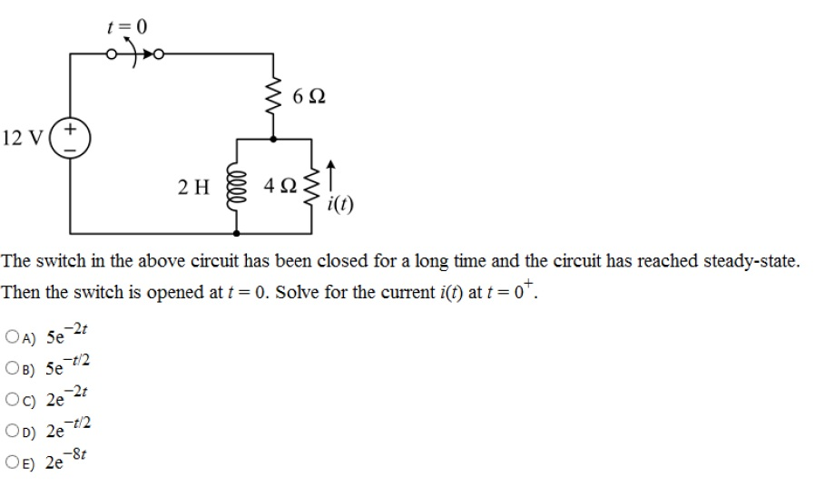 Solved The switch in the above circuit has been closed for a | Chegg.com